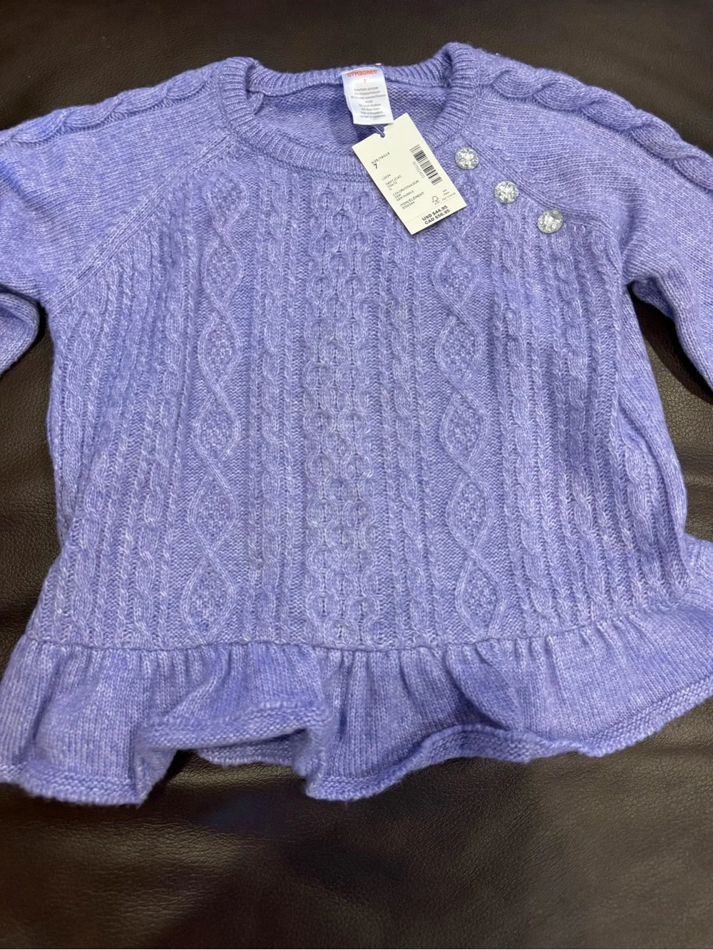Gymboree Lavender Cable Knit Ruffle Hem Sweater